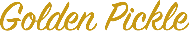 Golden Pickle Sports Bar Logo Gold text "Golden Pickle" in a script font; White text "Sports Bar" is all caps and sans serif font